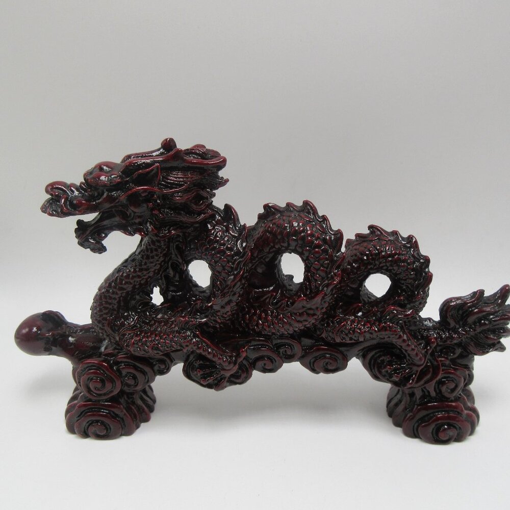Vintage Dragon resin 'cinnabar' figurine - 7 1/2" long - 2024 Year of the Dragon